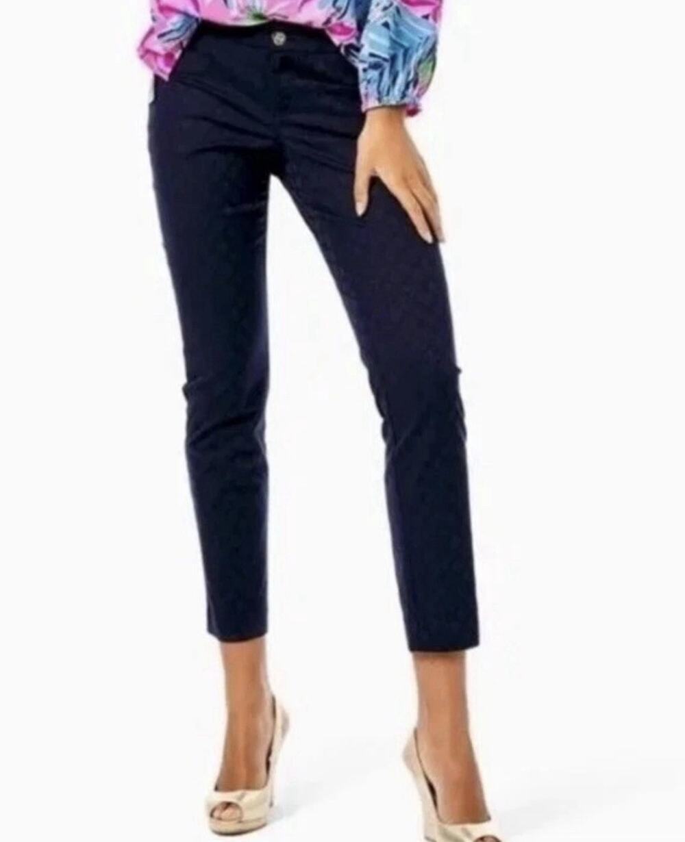 Lilly Pulitzer Women's Kelly Textured Skinny Ankle Pants Navy Blue Size 0